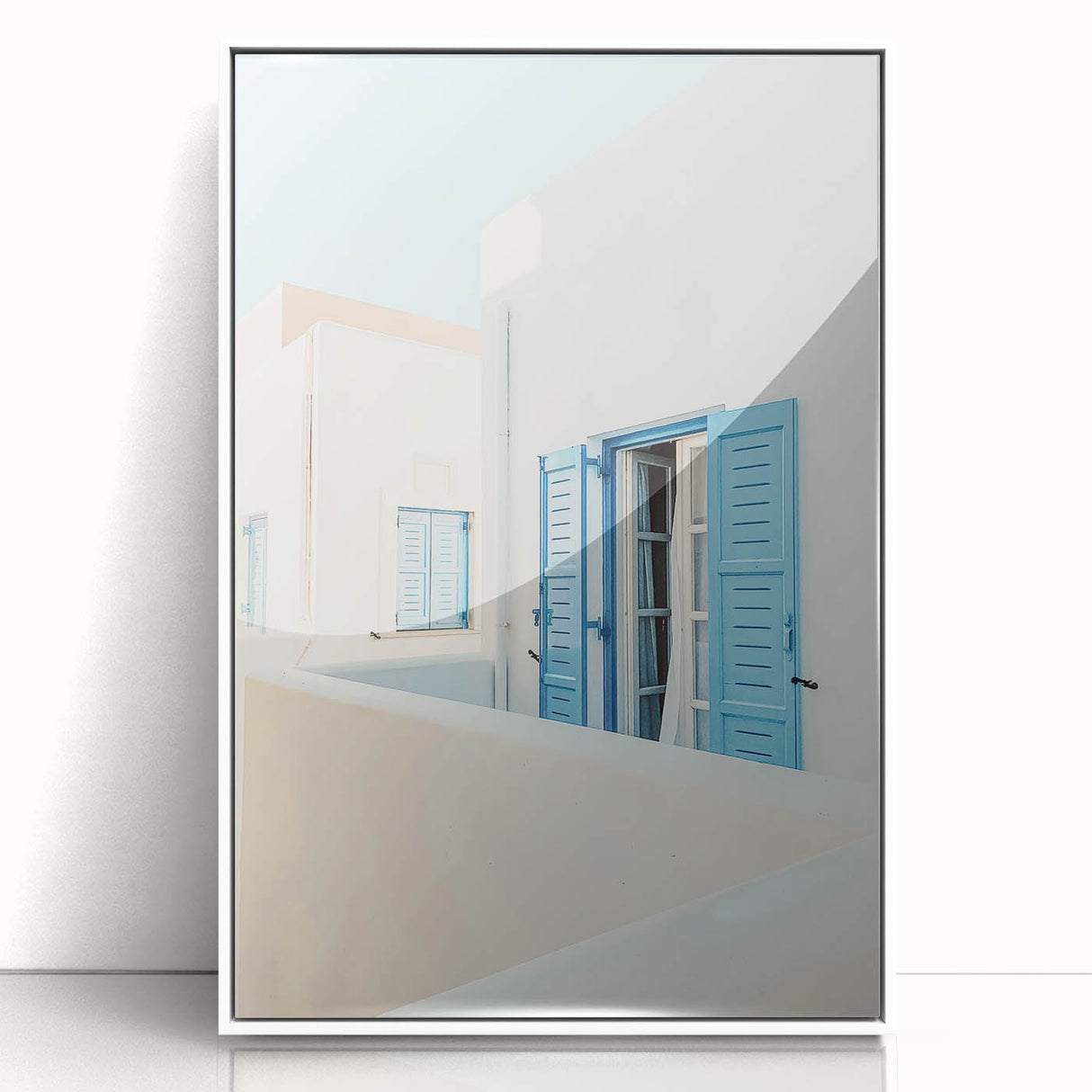 Art deco poster featuring a summer scene with pastel colors on white framed acrylic, ideal for nursery wall decor.