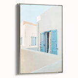 Landscape art painting featuring a summer scene on framed canvas, with vibrant colors and vintage poster style.