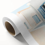 Art Deco style poster of summer season on rolled canvas, featuring pastel color palette, ideal for nursery wall art.