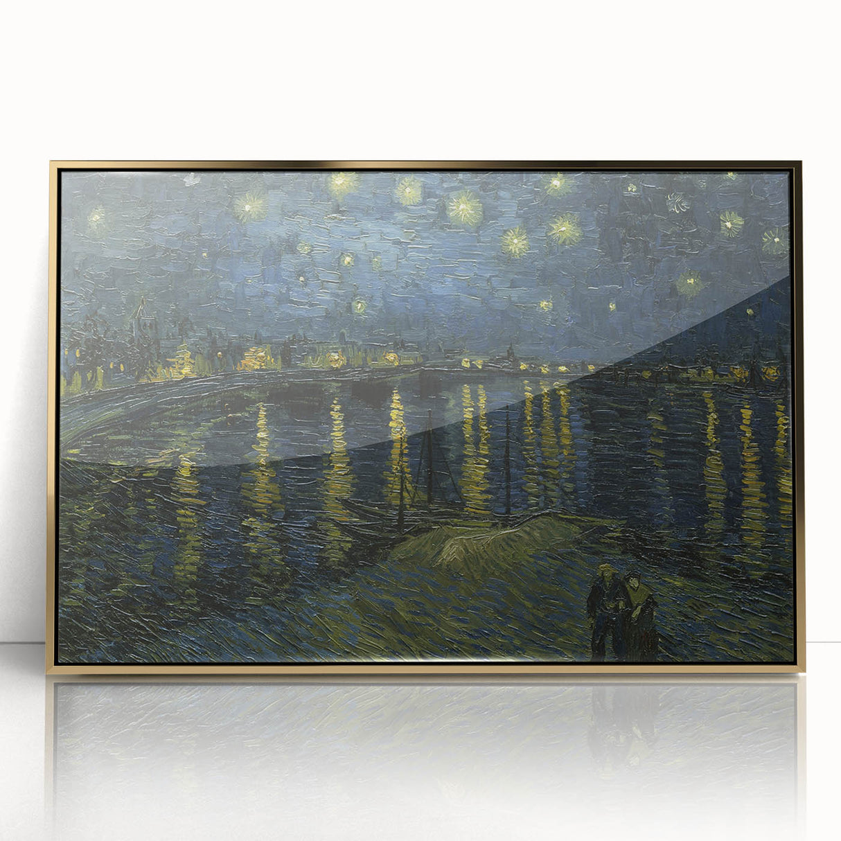 Acrylic print of a Van Gogh-inspired painting in gold frame, featuring art deco style.