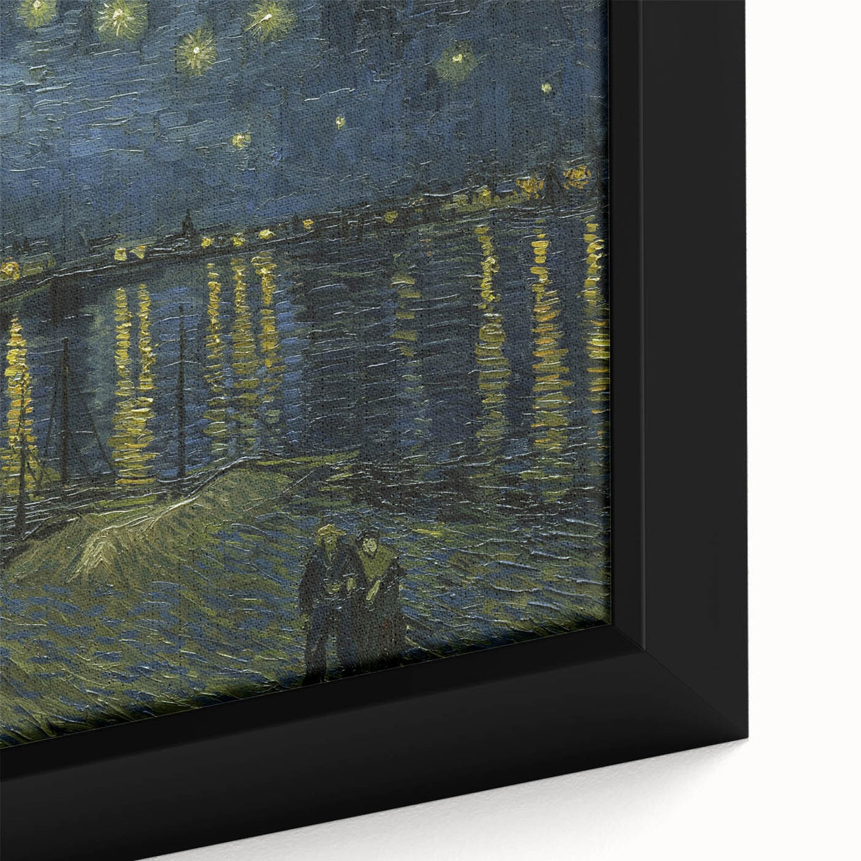 Close-up of a framed canvas featuring a textured, colorful abstract design in vibrant hues, ideal for living room decor.