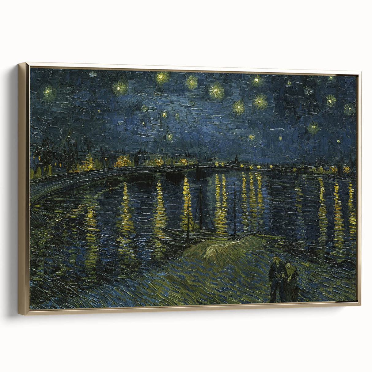 Framed canvas of a Van Gogh landscape painting in muted earth tones, ideal for bedroom wall art.
