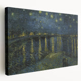 Vincent van Gogh inspired painting on large stretched canvas, featuring swirling blue and yellow tones.