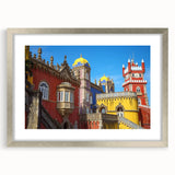 Elegant silver-framed landscape artwork featuring a majestic castle, beautifully matted for an enhanced presentation, ideal for sophisticated home decor.