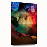 Acrylic landscape artwork depicting a serene cave scene with vibrant colors, designed for side view display without pins, ideal for modern home decor.