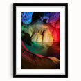 Framed landscape artwork featuring a serene cave scene with a black mat, perfect for modern decor. The piece is displayed from the front, highlighting its elegant design and intricate details, ideal for enhancing any living space or office environment.
