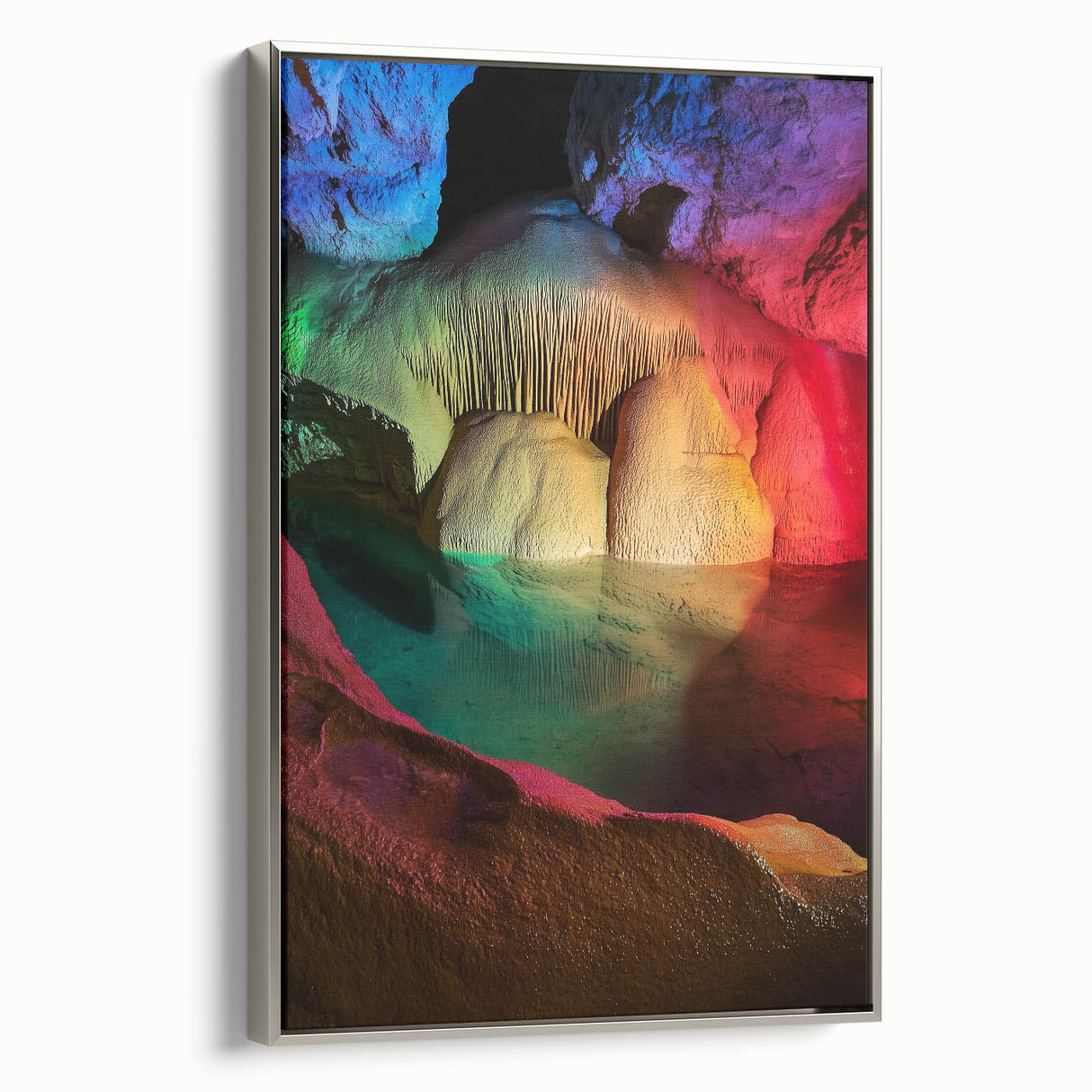 Framed canvas artwork showcasing a stunning landscape with textured details, featuring a silver side view, perfect for enhancing modern home decor aesthetics.