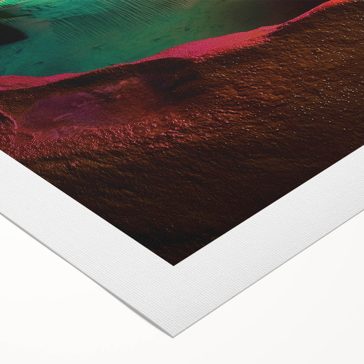 Rolled canvas artwork depicting a stunning landscape scene with caves, showcasing rich colors and intricate details, ideal for enhancing home decor.