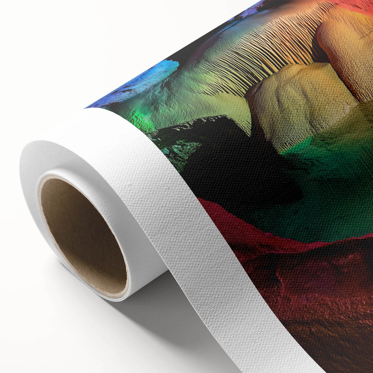 Rolling landscape canvas art print showcasing vibrant cave-themed imagery, featuring rich earthy tones and intricate details, ideal for home decor or artistic display.