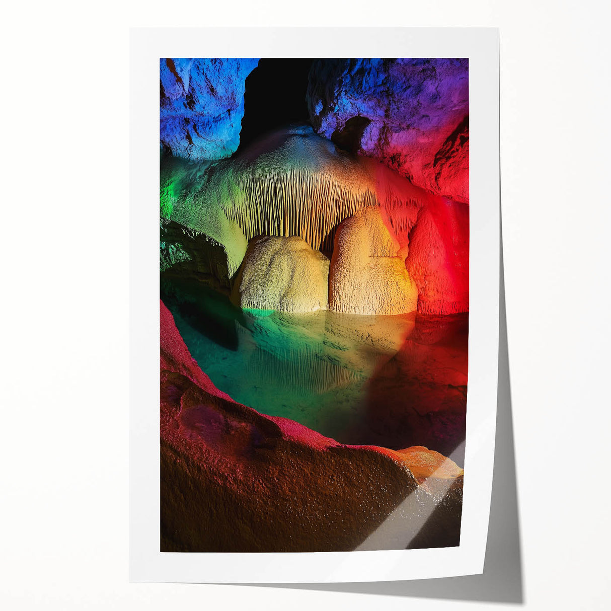 Rolled print showcasing a vibrant cave landscape design with rich colors and intricate details, perfect for enhancing home decor and artistic spaces.