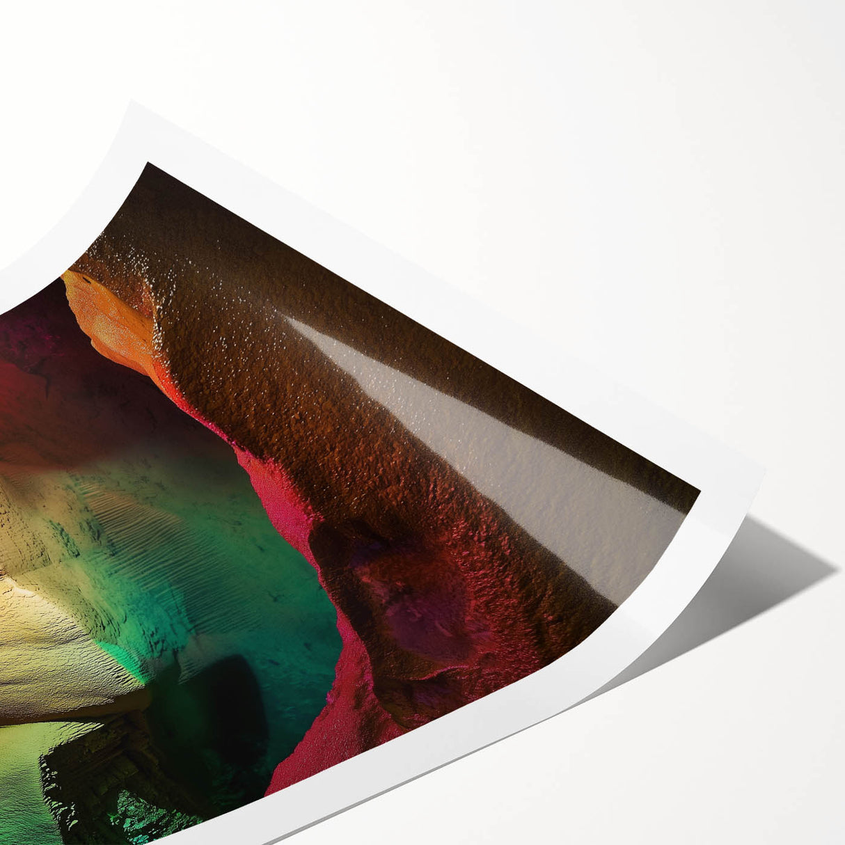 Rolled print showcasing a stunning landscape scene with vibrant colors and intricate cave details, expertly crafted for art lovers and home décor enthusiasts. Perfectly packaged in a protective tube for easy storage and display.