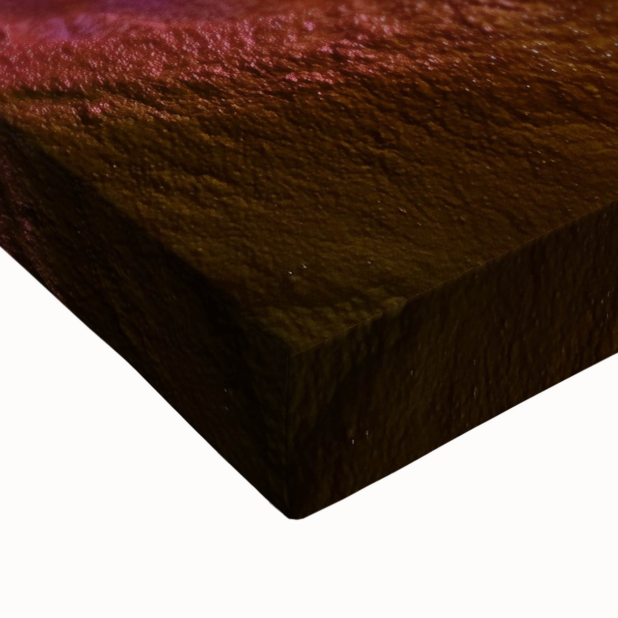 Close-up of a stretched canvas artwork depicting a vibrant cave landscape, showcasing intricate details and rich colors, ideal for home decor or art enthusiasts.