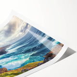Stunning landscape print showcasing vibrant cliffs under a clear blue sky, rolled and neatly packaged in a protective tube, perfect for wall decor.
