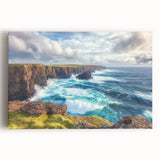 Stretched canvas artwork showcasing a dramatic cliff landscape with vibrant colors and intricate detailing, perfect for enhancing modern home decor.