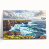 Stretched canvas artwork depicting dramatic cliffs and vibrant landscapes, showcasing rich colors and textures, perfect for enhancing modern home decor.
