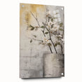 Abstract floral wall art displayed in a side view on acrylic glass, showcasing vibrant colors and intricate details, mounted with decorative pins for an elegant finish.