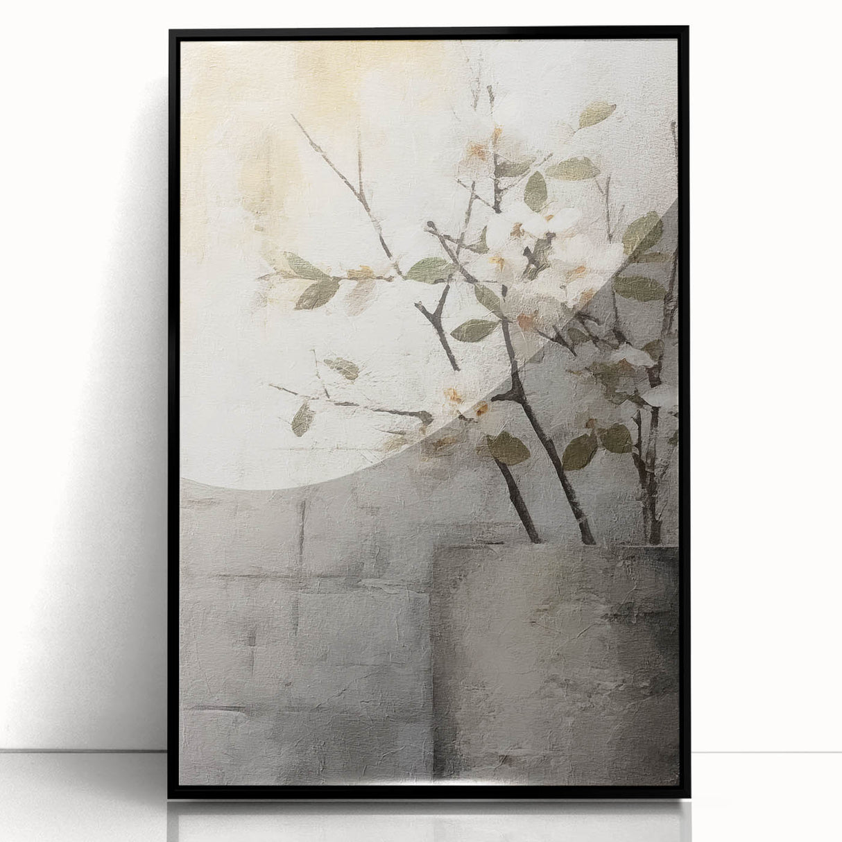 Framed acrylic wall art featuring an abstract floral design in vibrant colors. The piece showcases a sleek black frame, perfect for modern decor settings.