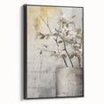 Framed canvas wall art featuring abstract floral designs in vibrant colors, showcasing a black frame and a side view perspective, perfect for modern home decor.
