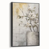 Framed canvas wall art featuring abstract floral designs in vibrant colors, showcasing a black frame and a side view perspective, perfect for modern home decor.