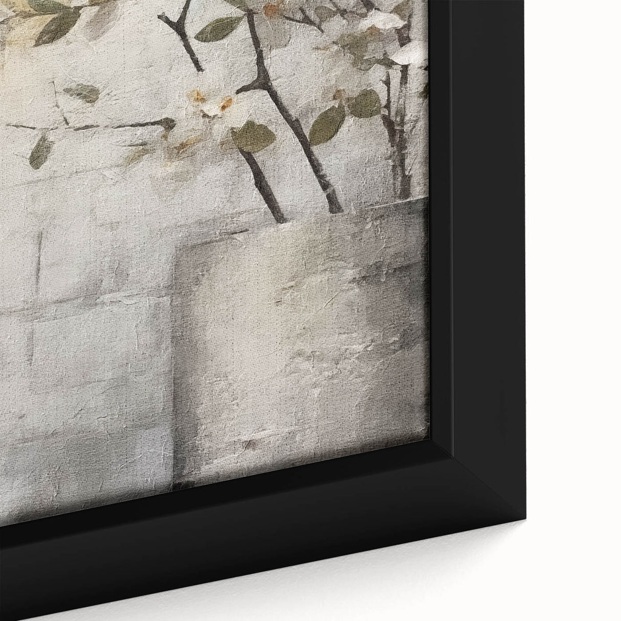 Close-up of framed abstract floral wall art featuring vibrant colors like pink, green, and yellow, showcasing intricate designs and a modern aesthetic, perfect for home decor.