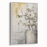 Framed canvas wall art showcasing an abstract floral design in vibrant colors, set against a white background, ideal for modern home decor.