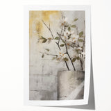 Abstract floral wall art print showcasing vibrant colors including pink, blue, and green, elegantly rolled for easy display, enhancing modern home decor.