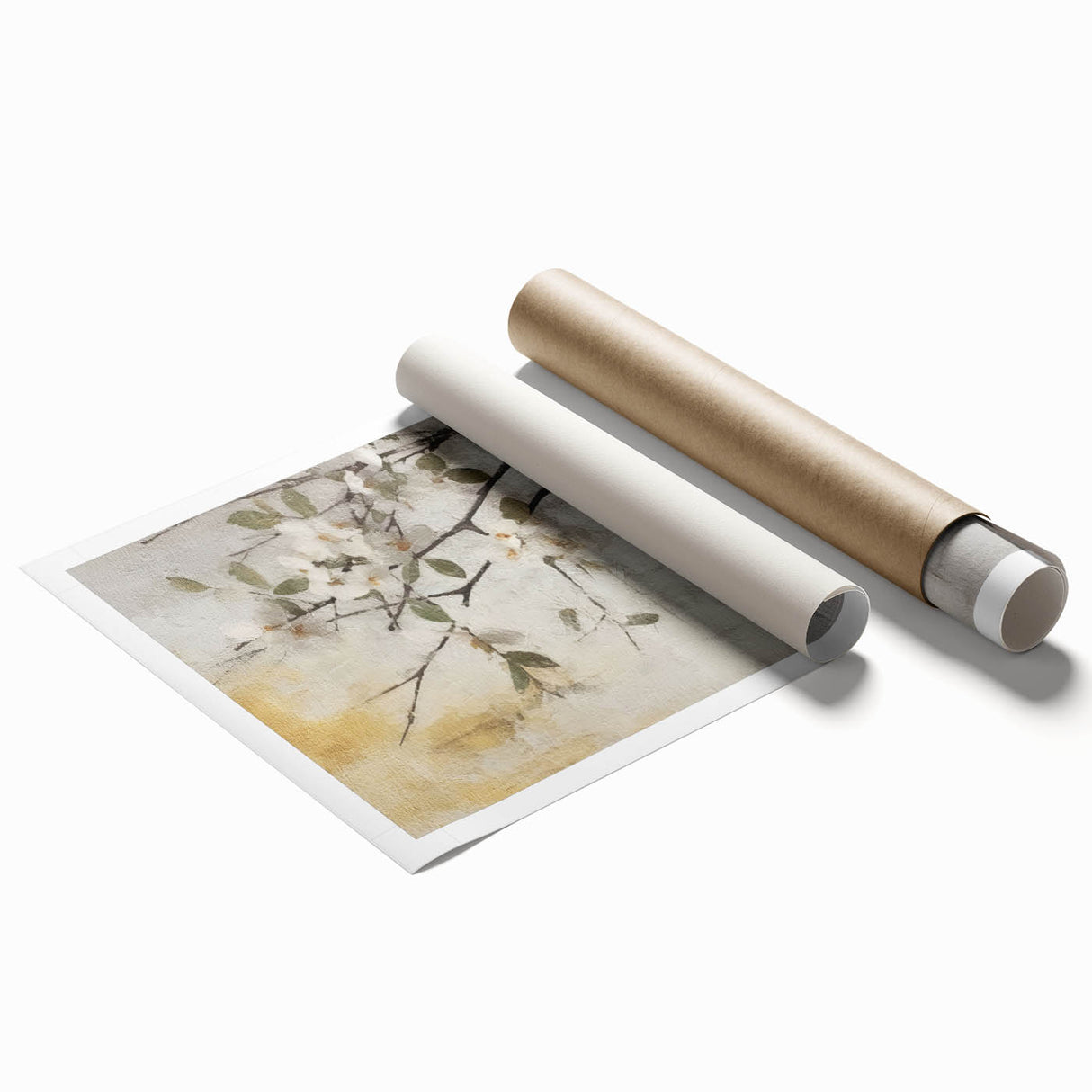 Abstract floral wall art print showcasing vibrant colors and intricate patterns, rolled for easy transport and display. Ideal for modern home decor.
