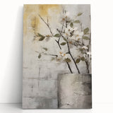 Abstract floral wall art on stretched canvas, featuring vibrant colors and intricate designs, elegantly leaning against a wall, perfect for modern home decor.