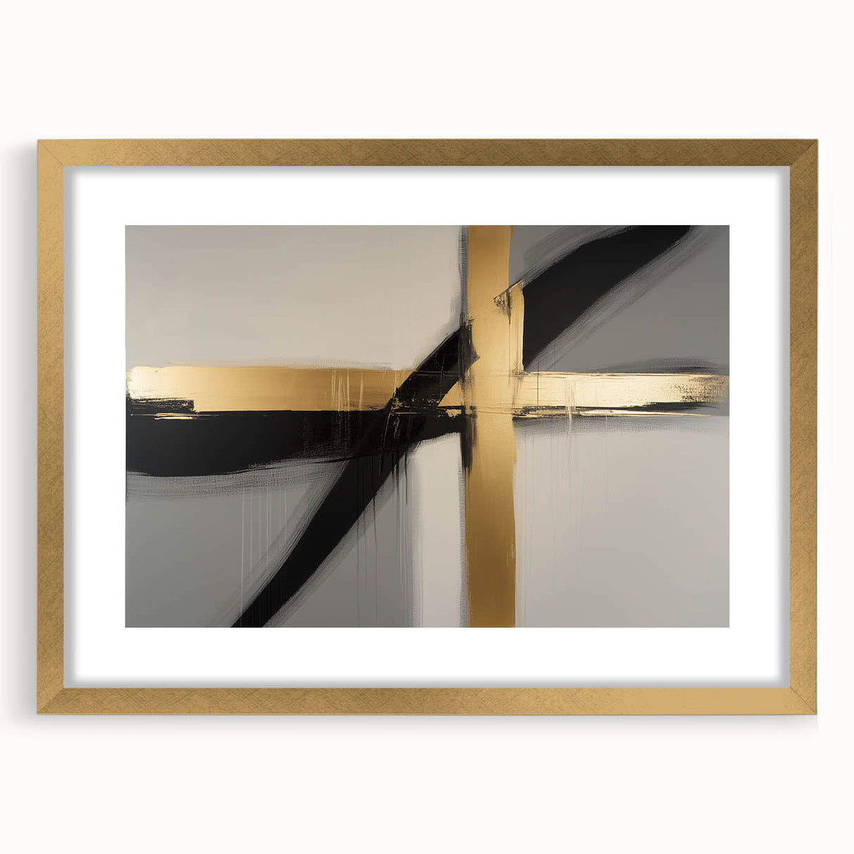 Abstract geometric frame in gold with a mat, showcasing a modern design. Ideal for contemporary decor, enhancing any living space with elegance and style.