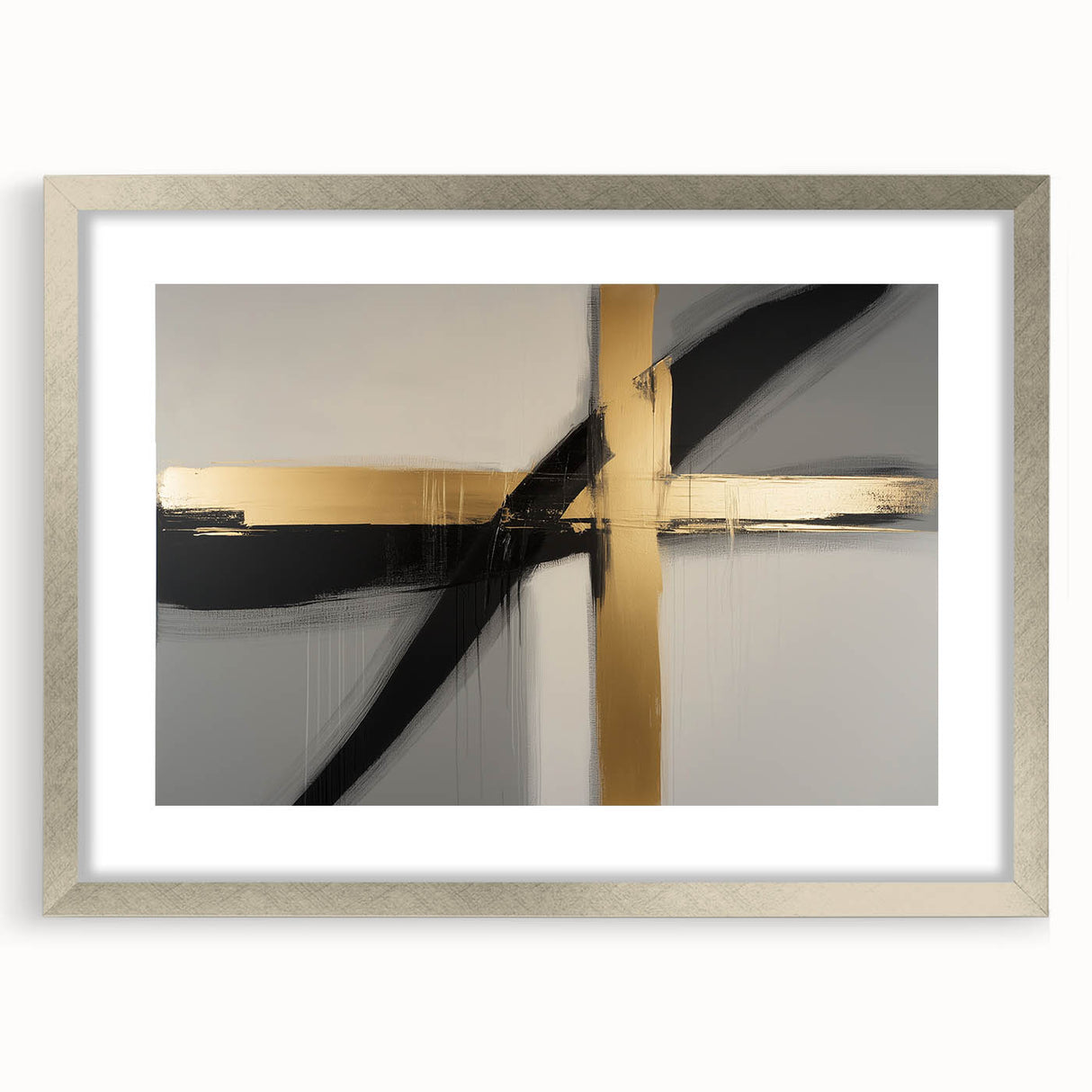 Abstract geometric frame with a sleek silver finish, featuring a mat and showcasing an artistic design, ideal for modern home decor and artwork display.