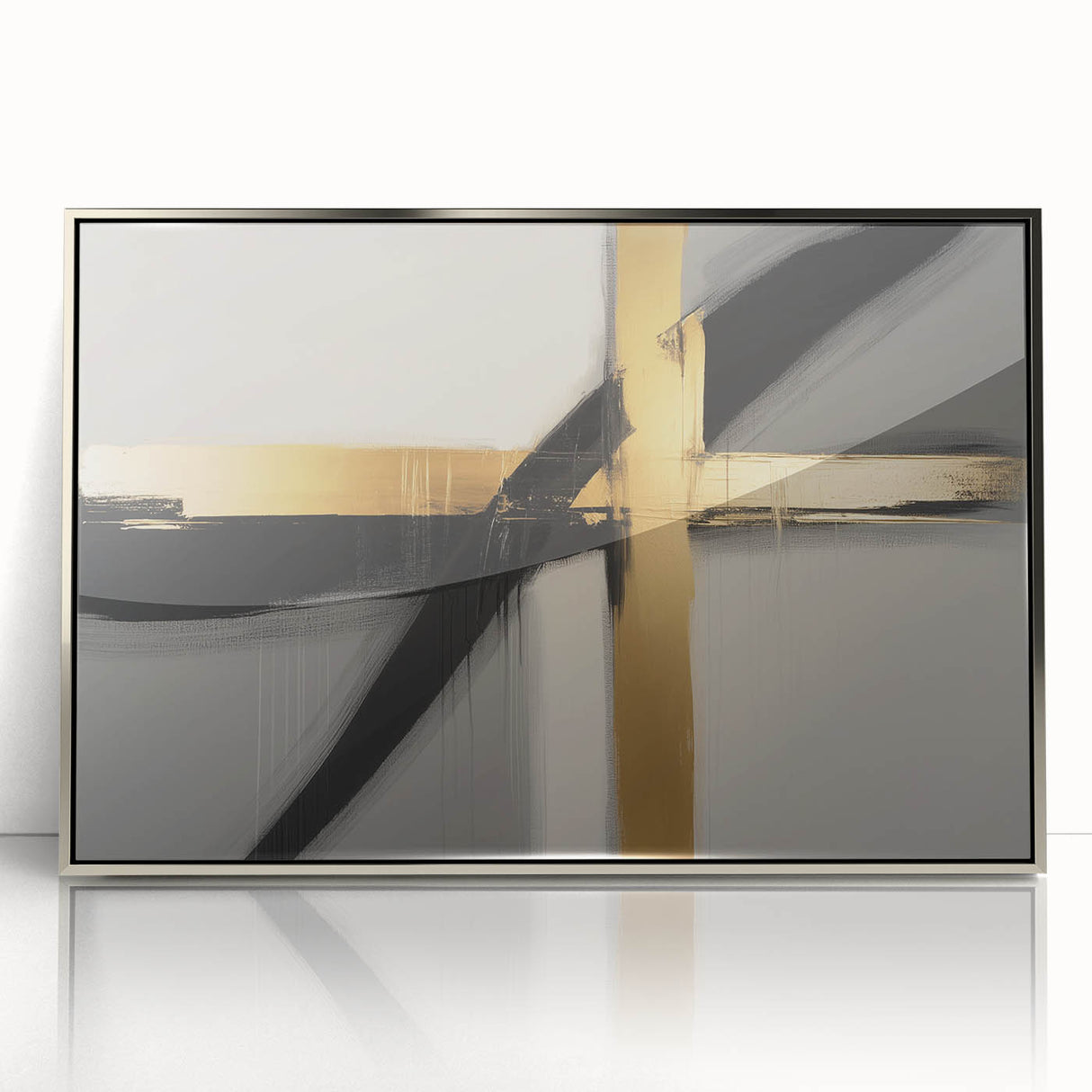 Abstract geometric framed acrylic artwork in silver hues, showcasing intricate patterns and modern design elements. Ideal for contemporary home decor.