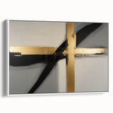 Framed abstract geometric canvas art in white, showcasing sharp lines and modern design elements. Perfect for contemporary home decor and aesthetic enhancement.