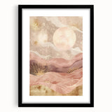 Abstract landscape wall art featuring vibrant colors in a black frame with a white mat, designed to enhance modern home decor. Ideal for living room or office spaces.