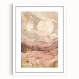 Abstract landscape wall art framed with a white mat, showcasing soft pastel colors and fluid shapes, ideal for modern home decor or office settings.