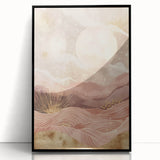 Framed acrylic wall art showcasing an abstract landscape design with vibrant colors and intricate patterns, set in a sleek black frame, ideal for modern home decor.