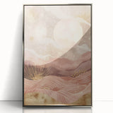 Framed abstract landscape wall art in silver acrylic, showcasing vibrant colors and fluid shapes, perfect for modern home decor or office spaces.