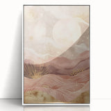 Framed acrylic wall art showcasing an abstract landscape design with vibrant colors, displayed in a sleek white frame, perfect for modern home decor.