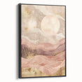 Framed abstract landscape wall art with a black frame, showcasing vibrant colors and dynamic shapes, perfect for modern home decor and artistic expression.
