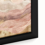 Framed abstract landscape wall art featuring vibrant colors and dynamic shapes, designed to enhance modern interiors with its unique artistic expression.