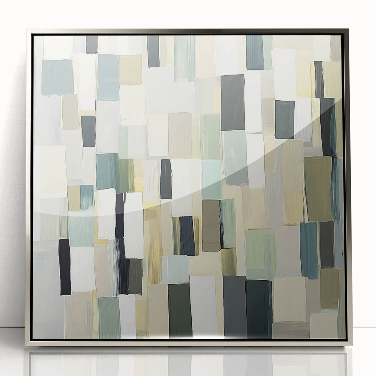 Contemporary Abstract Canvas – Earthy Grid in Olive, Beige & Sage