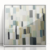 Contemporary Abstract Canvas – Earthy Grid in Olive, Beige & Sage