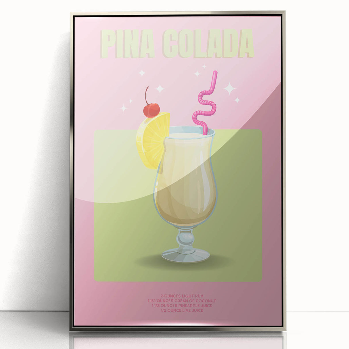 Large art print of colorful fruits in mid-century modernist style on acrylic, ideal for nursery wall decor.