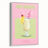 Vintage poster art of colorful food and drinks on a large framed canvas, ideal for living room decor.