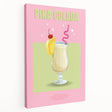 Large stretched canvas depicting assorted colorful fruits and beverages, ideal for kitchen wall art.