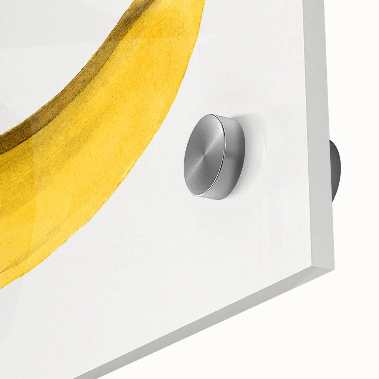 Close-up of large abstract wall art featuring assorted fruits in mid-century modern style, ideal for dining room art.