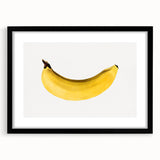 Extra large abstract art print featuring colorful textured fruits, in a black frame with mat, ideal for living room decor.