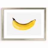 Textured art print of abstract fruits in vibrant colors, framed in silver, ideal for bedroom wall decor.