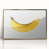 Large art print of assorted fruits in vibrant colors on a gold-framed acrylic, in a mid-century modernist style.