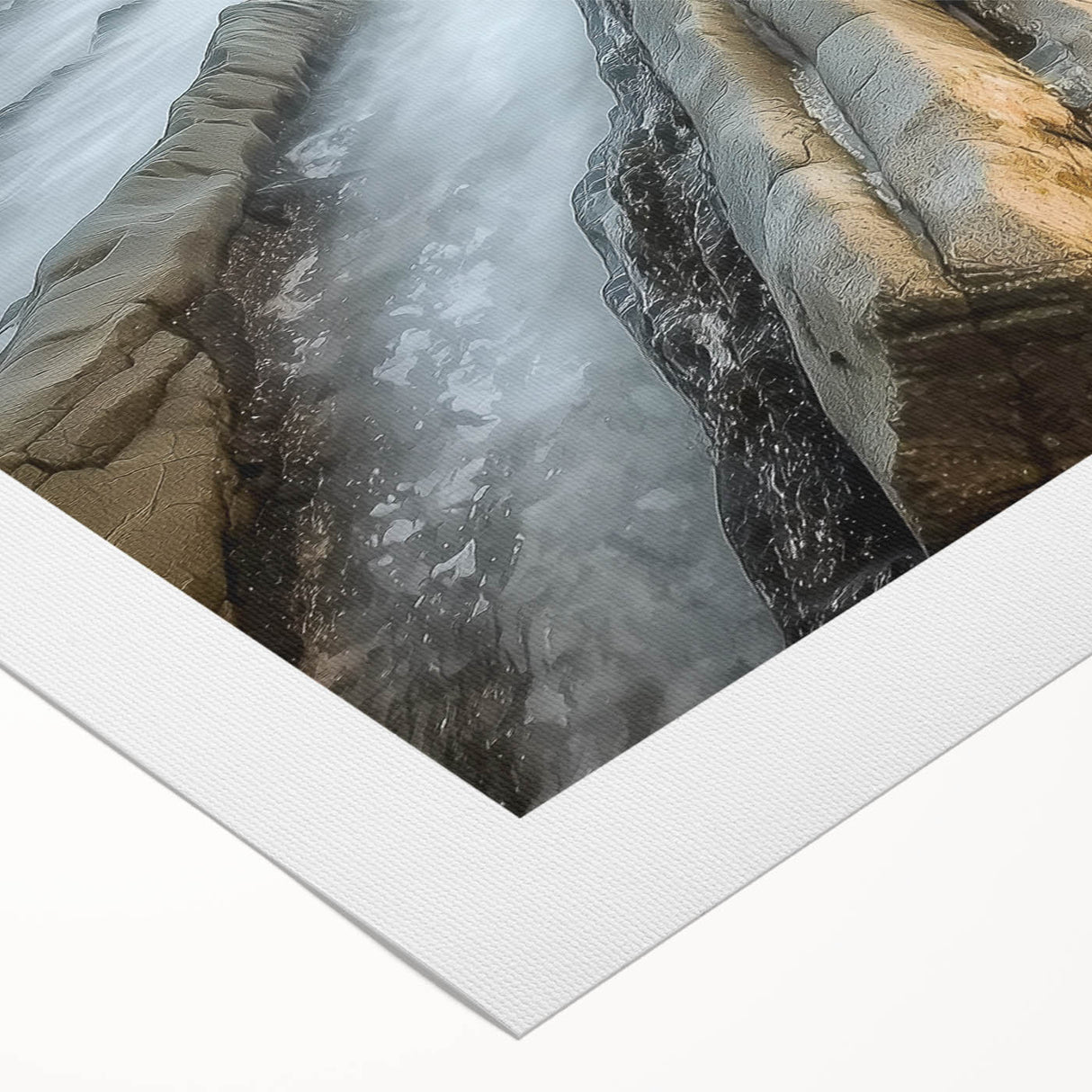 Rolled canvas print showcasing a vibrant beach landscape with warm colors and gentle waves, elegantly packaged in a protective cardboard tube for safe transport.
