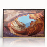 Framed acrylic artwork showcasing a stunning landscape of canyons in gold tones, designed to enhance modern home decor with its vibrant colors and elegant finish.